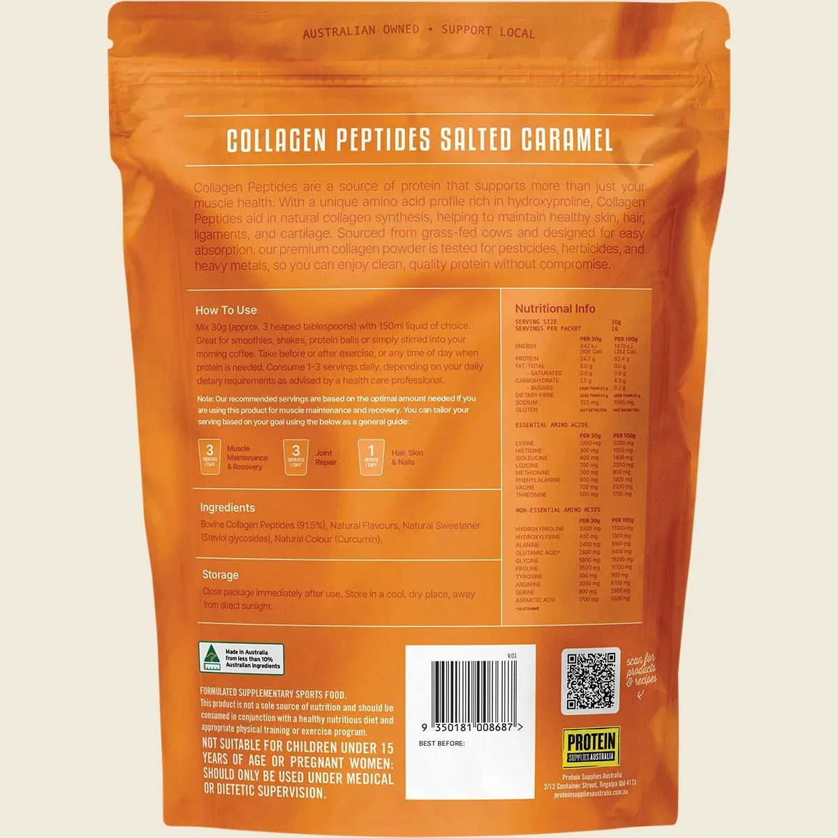 Grass Fed Collagen Peptides - Salted Caramel - 500g - Image 2