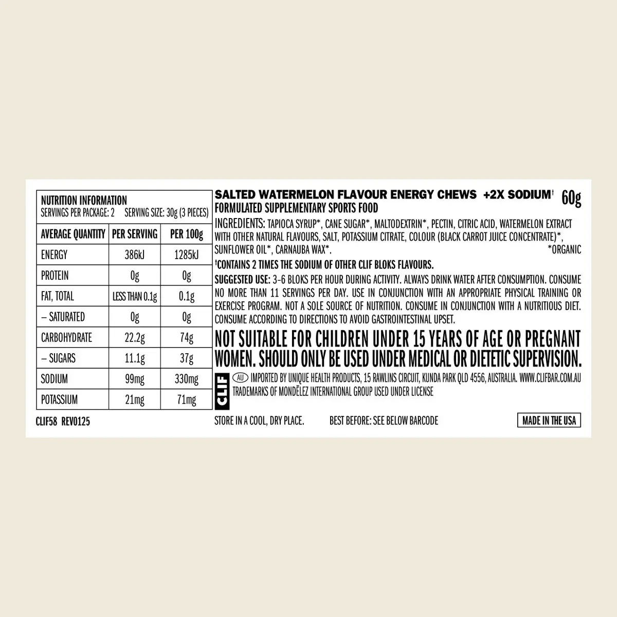 Bloks Energy Chews Salted Watermelon 100mg Sodium - 60g - Image 3