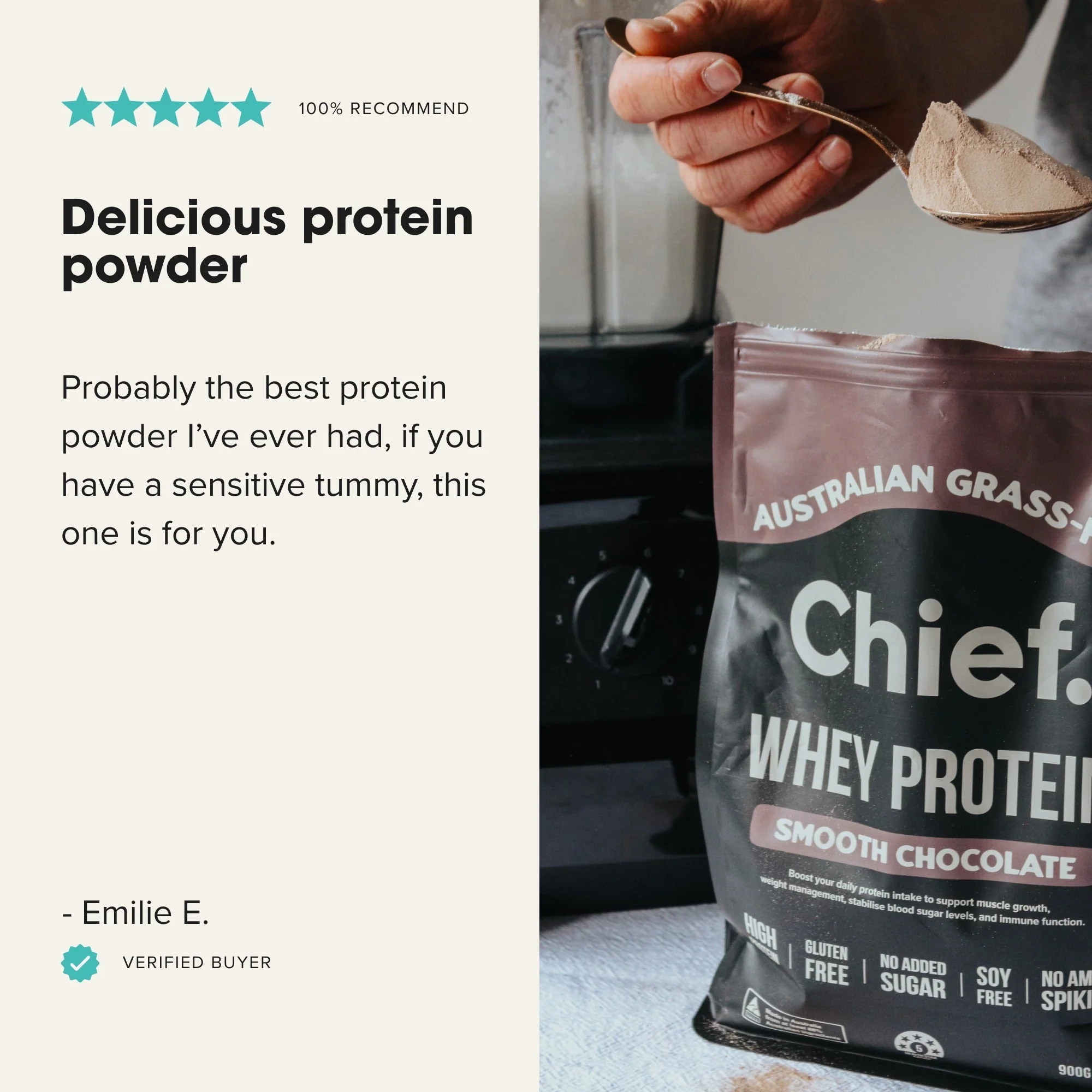 Grass-fed Whey Protein Powder - Smooth Chocolate - 900g - Image 5