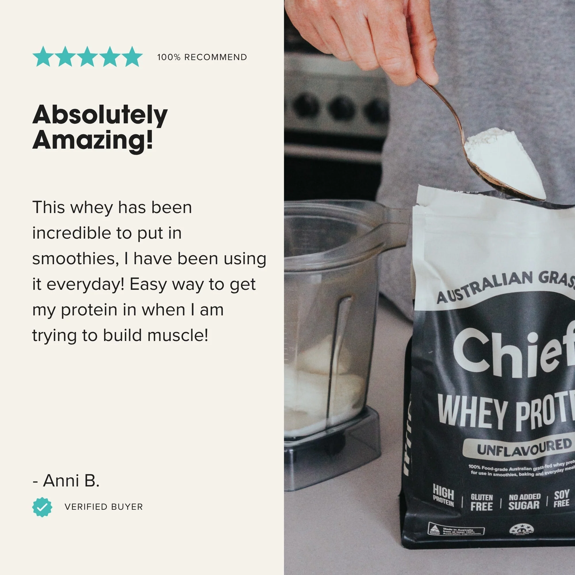 Grass-fed Whey Protein Powder - Unflavoured - 900g - Image 5
