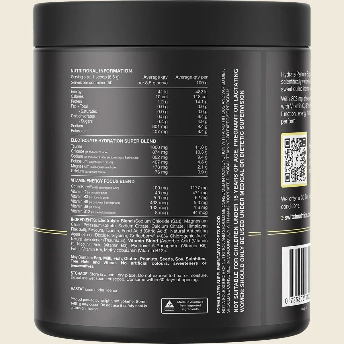 Hydrate Perform Sugar Free Lemon Lime - 50 Serves - Image 2