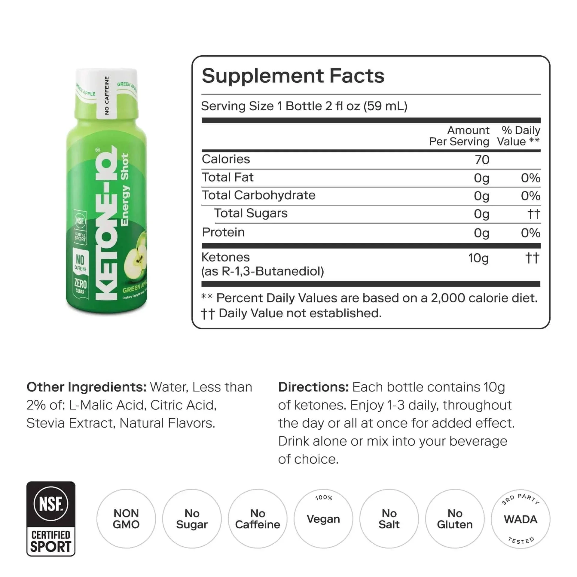 Ketone-IQ - Energy Shot - Green Apple - Caffeine Free - 59ml x 6 - Image 2