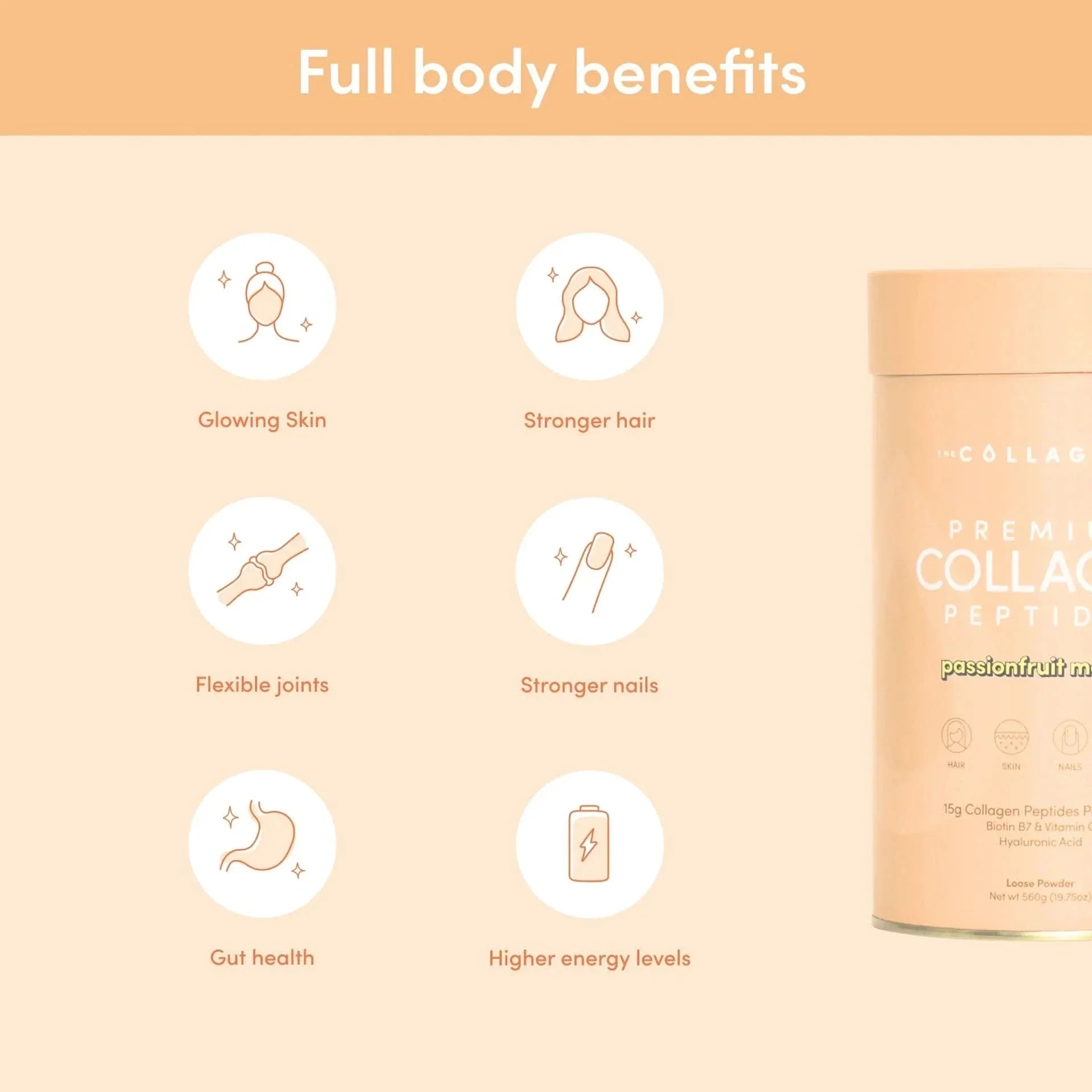 Passionfruit Mango Premium Collagen Peptides - 560g - Best Before 31 Jul 2025 - Image 4