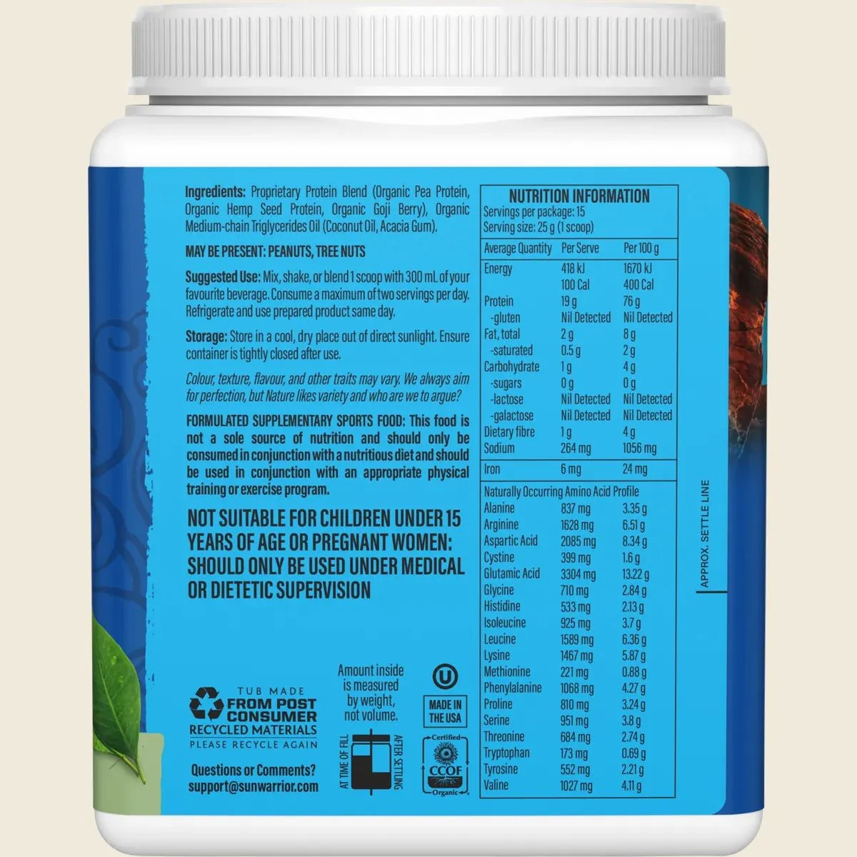 Protein Powder Warrior Blend Unflavoured 375g - Image 2