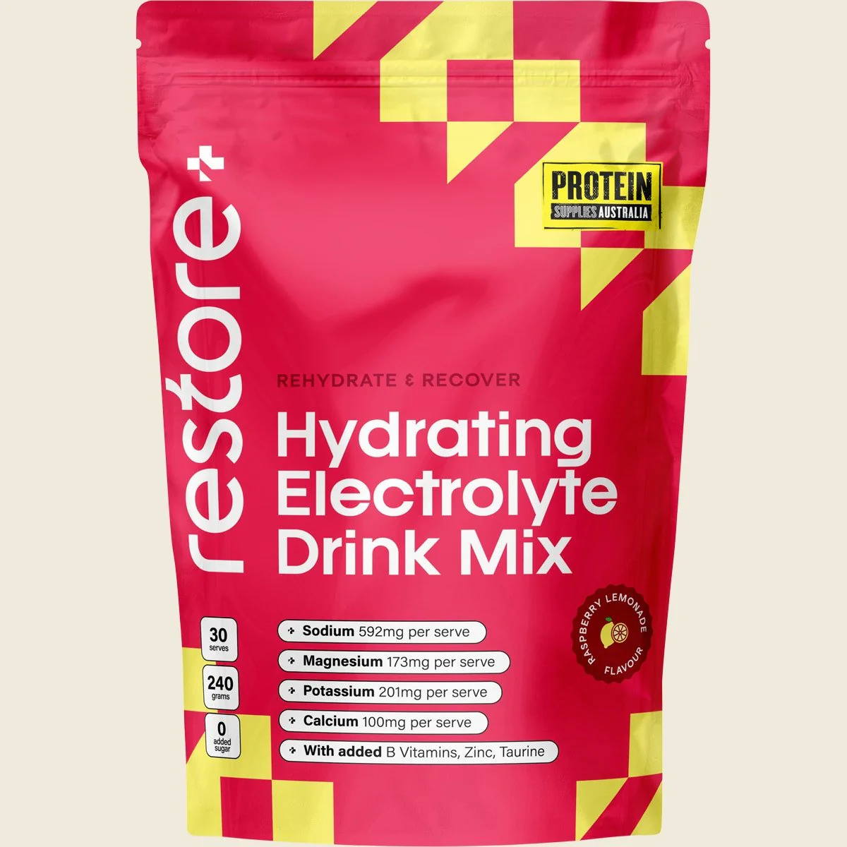 Restore Electrolyte Drink Mix Raspberry Lemonade 240g - Image 2