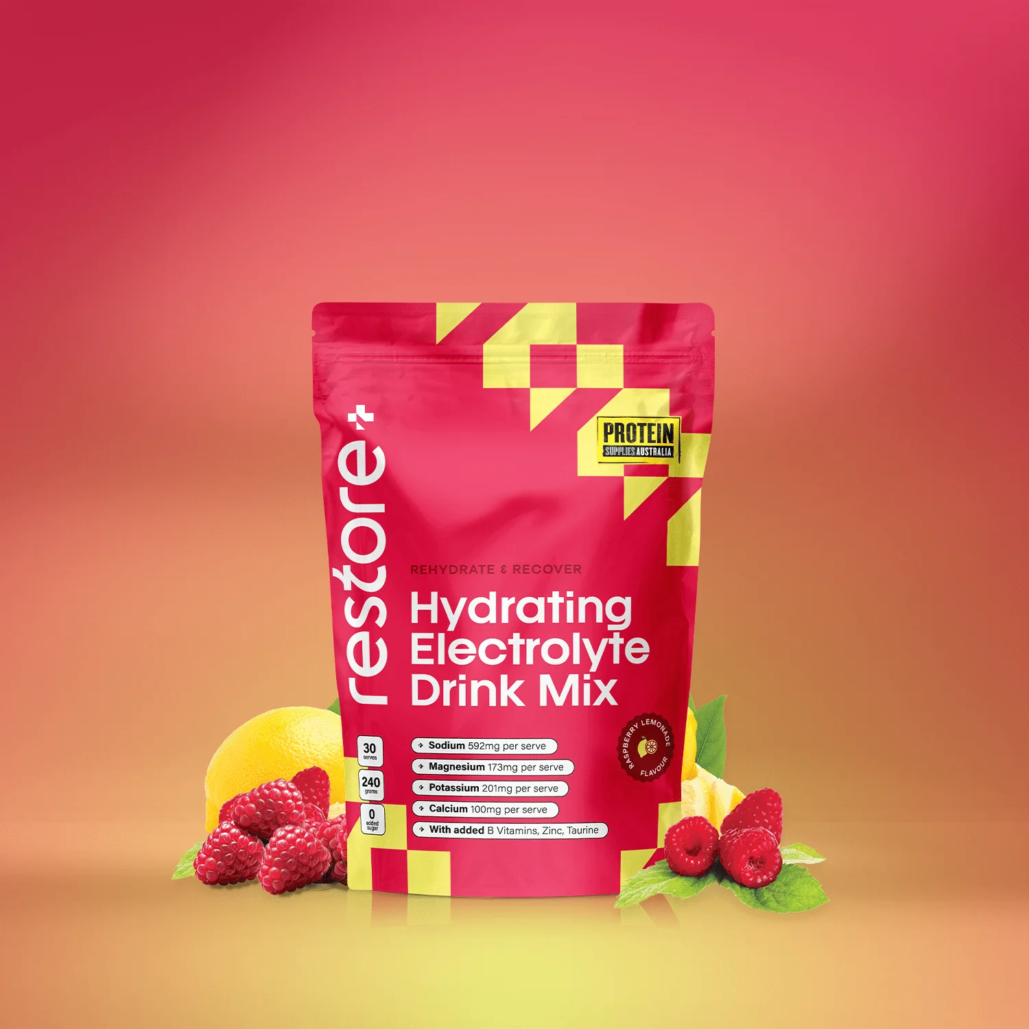Restore Electrolyte Drink Mix Raspberry Lemonade 240g - Image 4