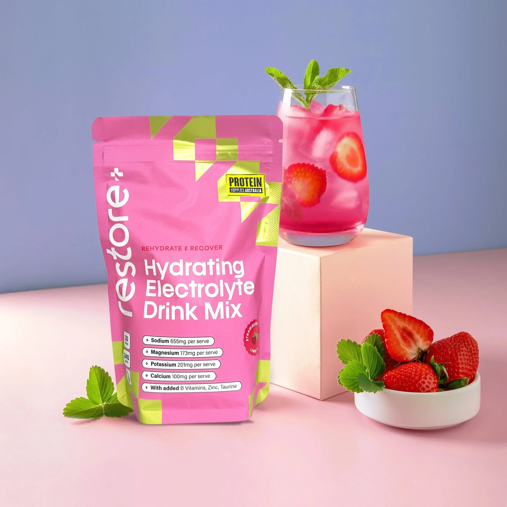 Restore Electrolyte Drink Mix Strawberry & Lime 240g - Image 4